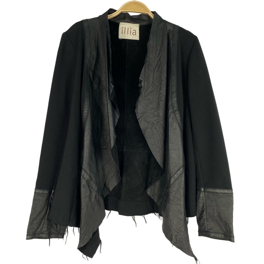 illia Whimsigoth Black Leather Jacket Women Size 10 Raw Hem Fairy Grunge VTG USA